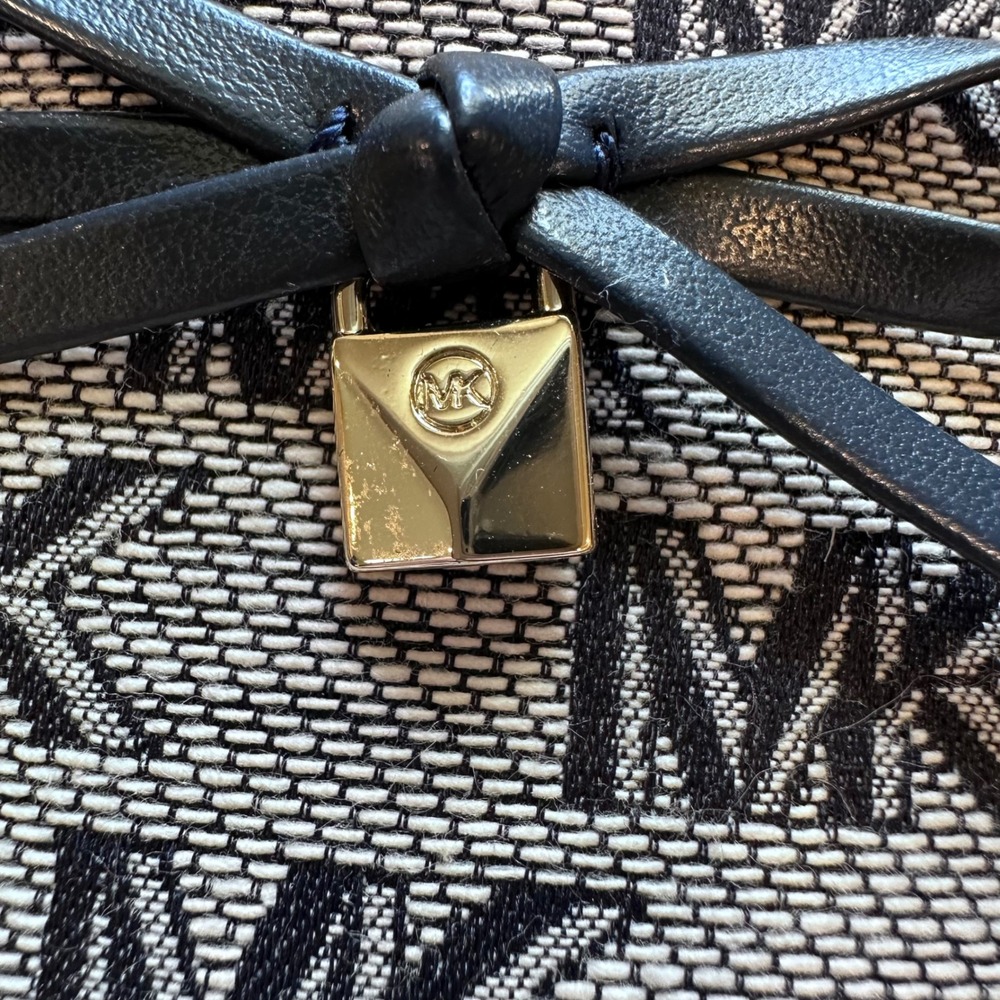 Michael Kors Lillie Moc Loafers Women 7M Blue Monogram Textile Bow Padlock Charm - Picture 7 of 12
